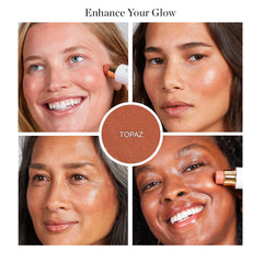 Ogee Sculpted Face Stick topaz rosy-peach swatch on cheek for customizable color