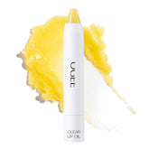 Ogee Sculpted Lip Oil packaging shows CLEAR shade and clean organic ingredients for on-the-go lip care