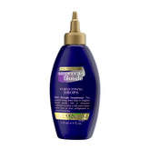 OGX Impecca-Blonde Purple Toning Drops bottle highlights pigment-rich formula for brass reduction.