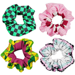 Ohjijinn anime hair scrunchies patterns on a ponytail for playful style.
