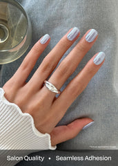 ohora N Light Blue Chrome cured under lamp demonstrates lasting, shiny gel-like finish.
