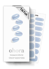 ohora N Light Blue Chrome wraps close-up showing a glossy chrome finish for salon-like nails.