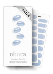 ohora N Light Blue Chrome wraps close-up showing a glossy chrome finish for salon-like nails.