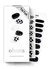ohora semi cured gel nail strips n checkers dark pattern close-up for salon-quality nails at home