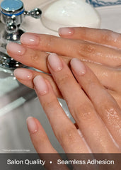 ohora coconut jelly nail strips being cured under lamp for lasting finish