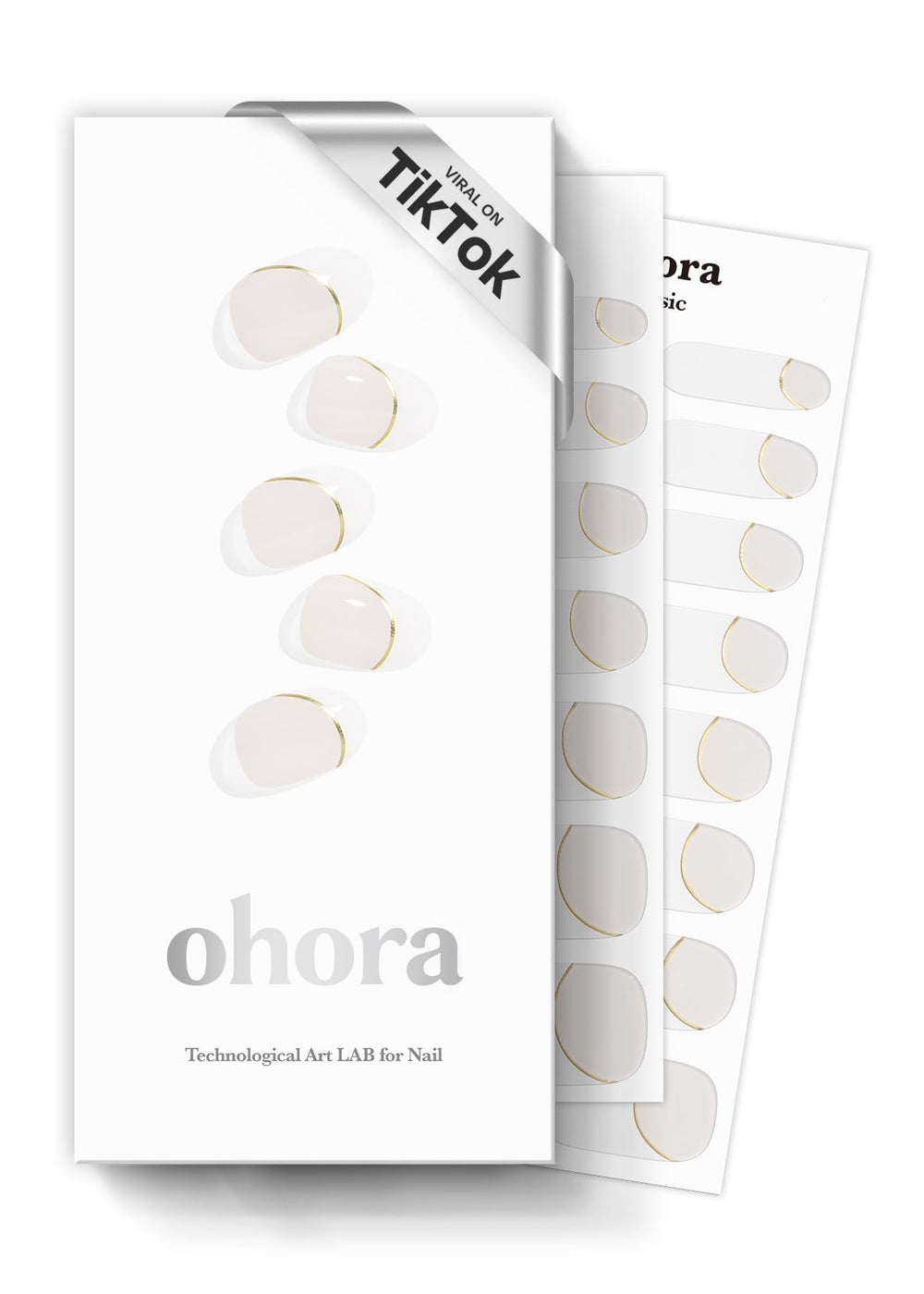ohora N Sylph white gel nail strips close-up for a clean salon-style finish at home.