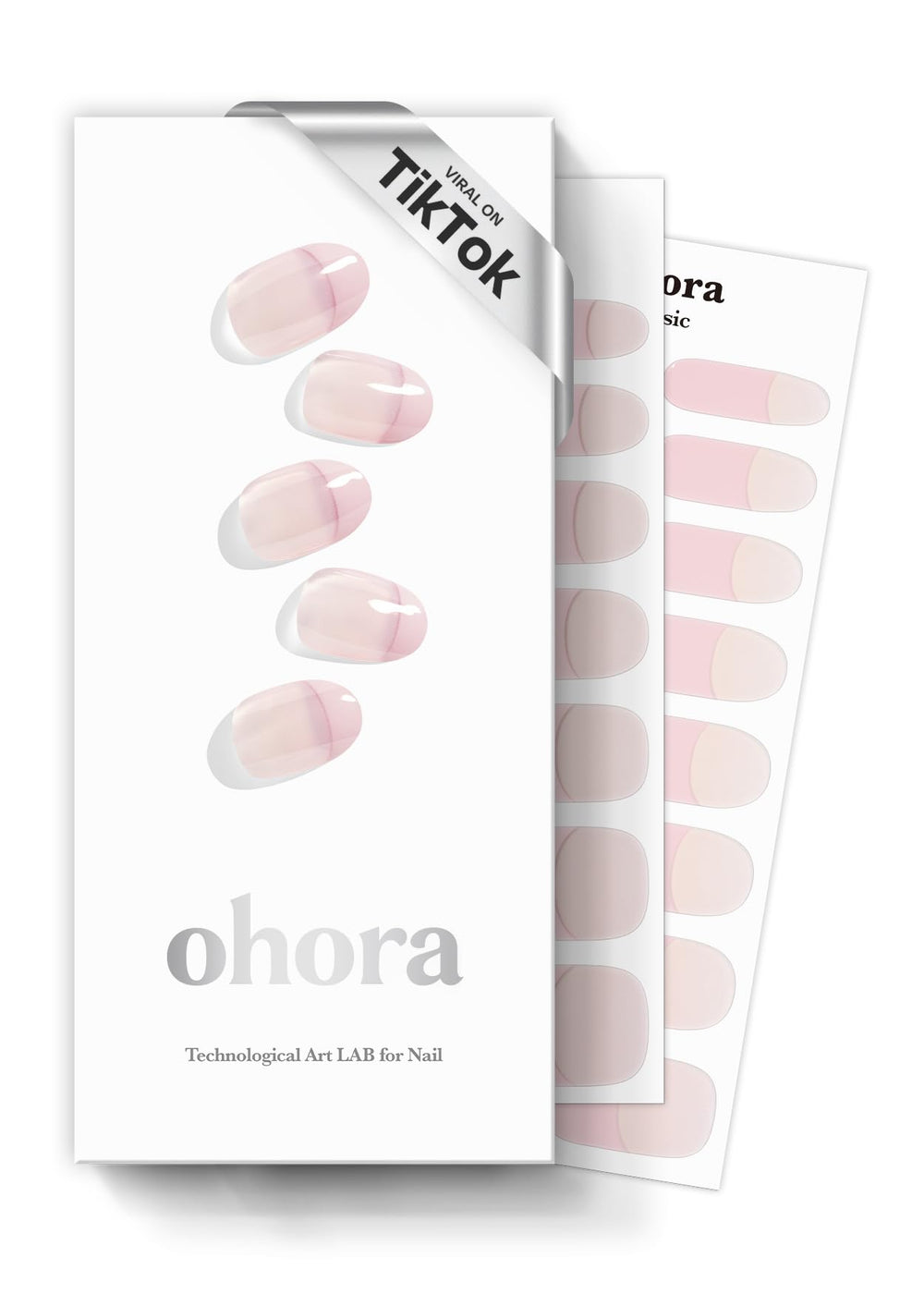 ohora semi-cured gel nail strips Romantic French pack shot for salon-like nails at home.
