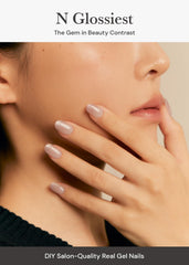 ohora Semi Cured Gel Nail Strips N Glossiest strip application closeup for easy at-home manicure