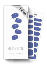 ohora semi cured gel nail strips bluesy closeup shows glossy blue tint for salon-like nails.