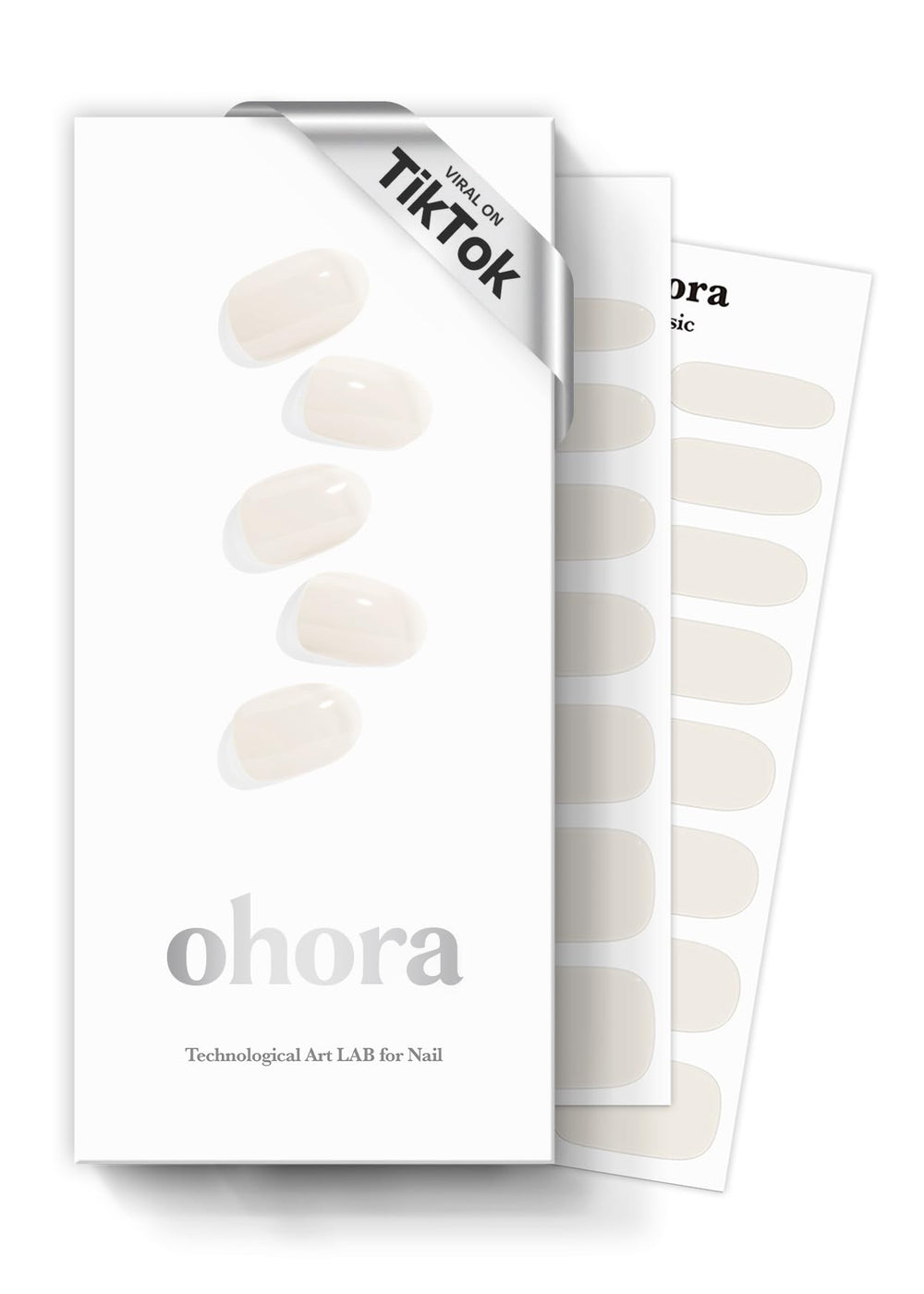 ohora semi-cured nail strips cream cotton box closeup for quick at-home salon-quality nails