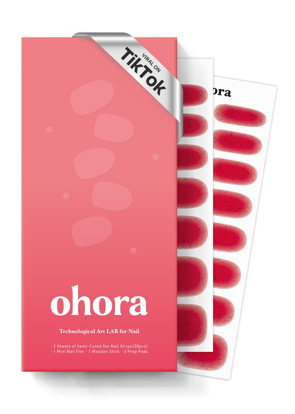 ohora semi cured nail strips jelly berry box closeup: ready-to-use manicure kit