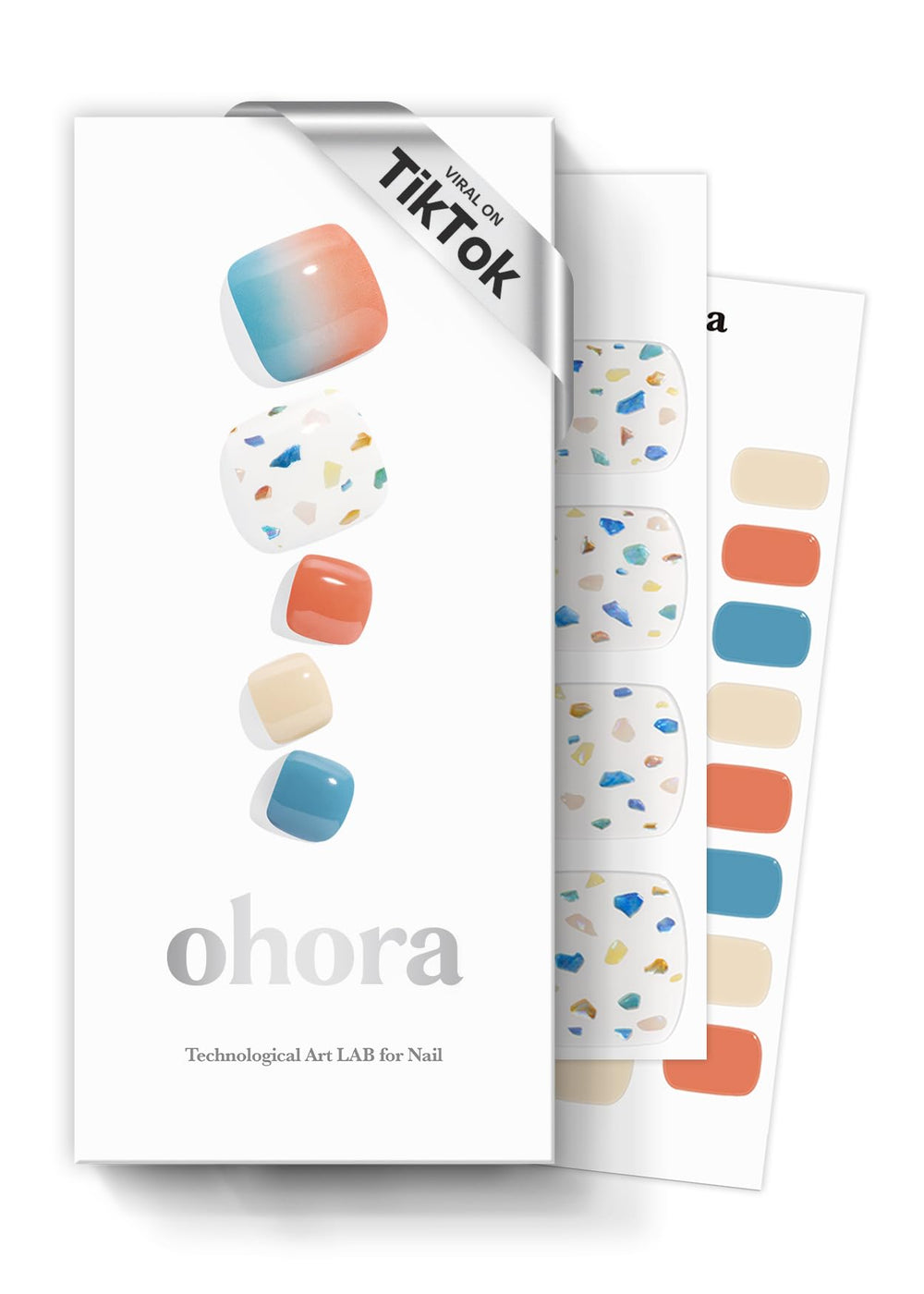ohora semi cured pedi strips blue orange pattern for salon-like at-home pedicure