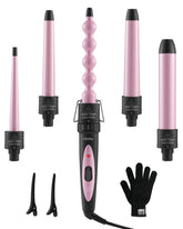 Ohuhu curling wand set closeup of ceramic barrels showing versatile 5-in-1 styling options.