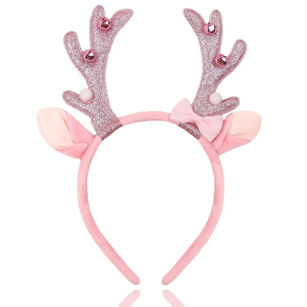 OIUUBBII deer antler headband with pink glitter for festive cosplay and party photos.