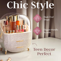 Oizeir makeup organizer with storage drawers offers organized compartments for daily skincare.