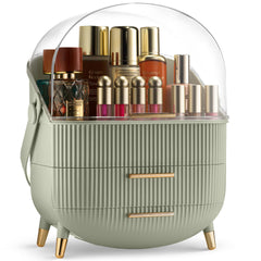 Oizeir Covered Makeup Countertop with clear domed lid protecting cosmetics from dust and moisture.