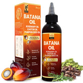 Okaga Batana Oil bottle front view highlighting Honduran formula for nourished, silky hair