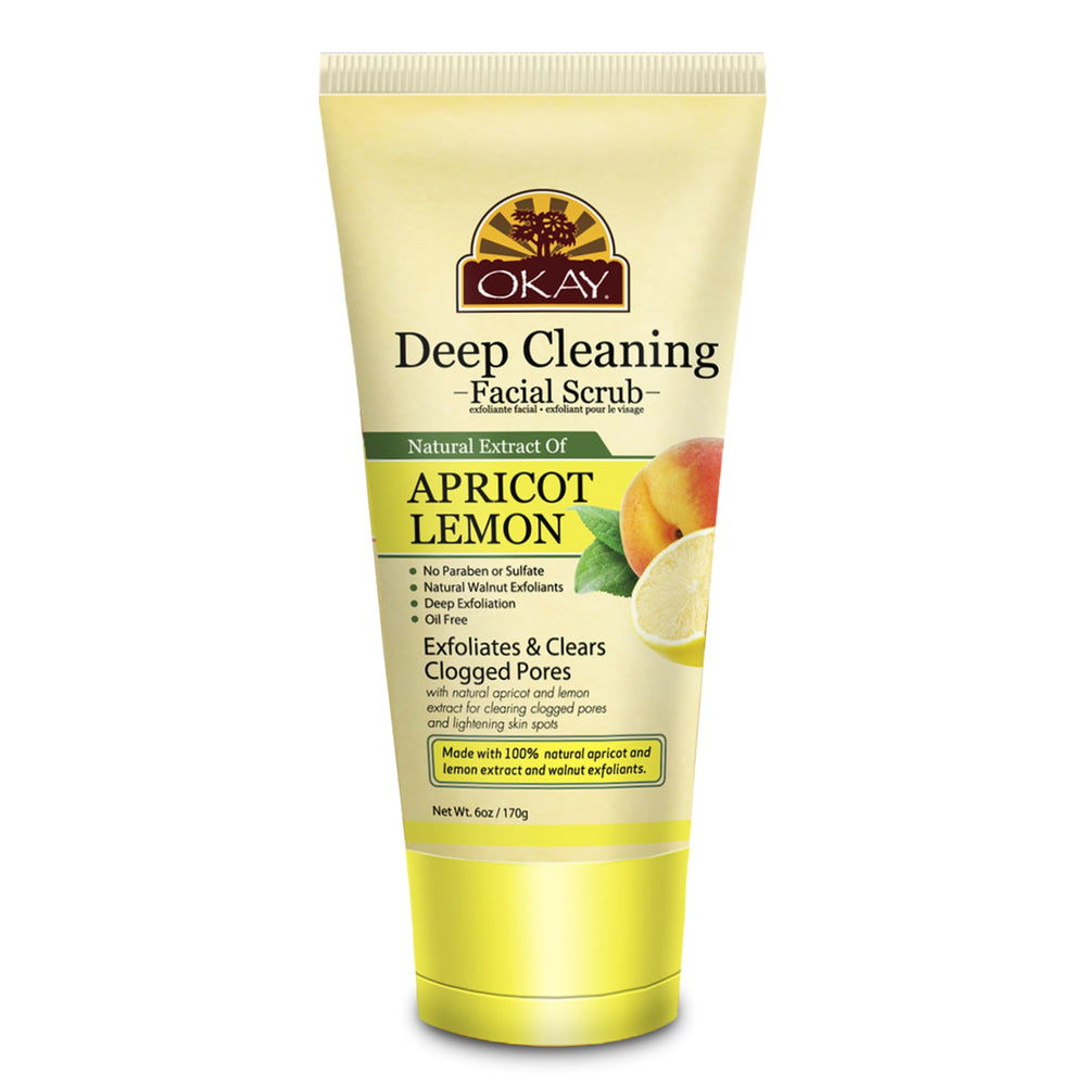OKAY Oil Control Facial Scrub jar closeup highlights exfoliation for smoother, clearer skin.