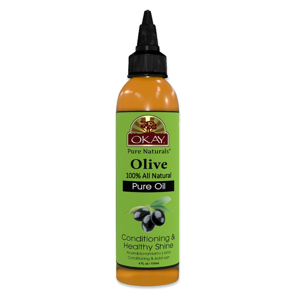 OKAY olive oil bottle pour promotes skin and hair hydration.