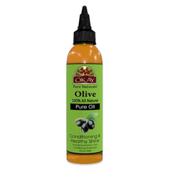 OKAY olive oil bottle pour promotes skin and hair hydration.