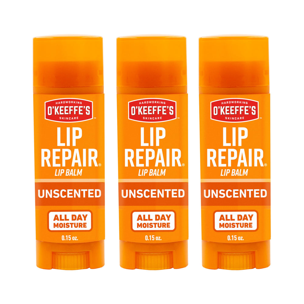 O'Keeffe's Lip Repair stick on lips delivers intense moisture for dry lips.