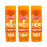 O'Keeffe's Lip Repair stick on lips delivers intense moisture for dry lips.