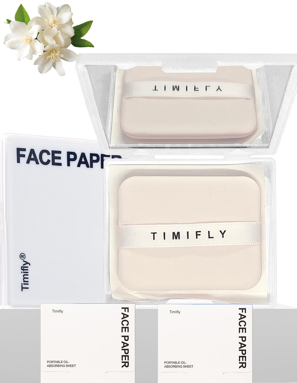 Okerker oil blotting paper packaging with mirror and puff for precise makeup touch-ups.