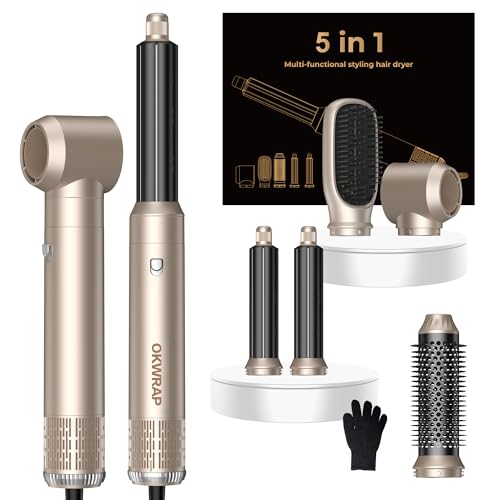OKWRAP 5-in-1 hair dryer brush set unboxing shows versatile styling options.