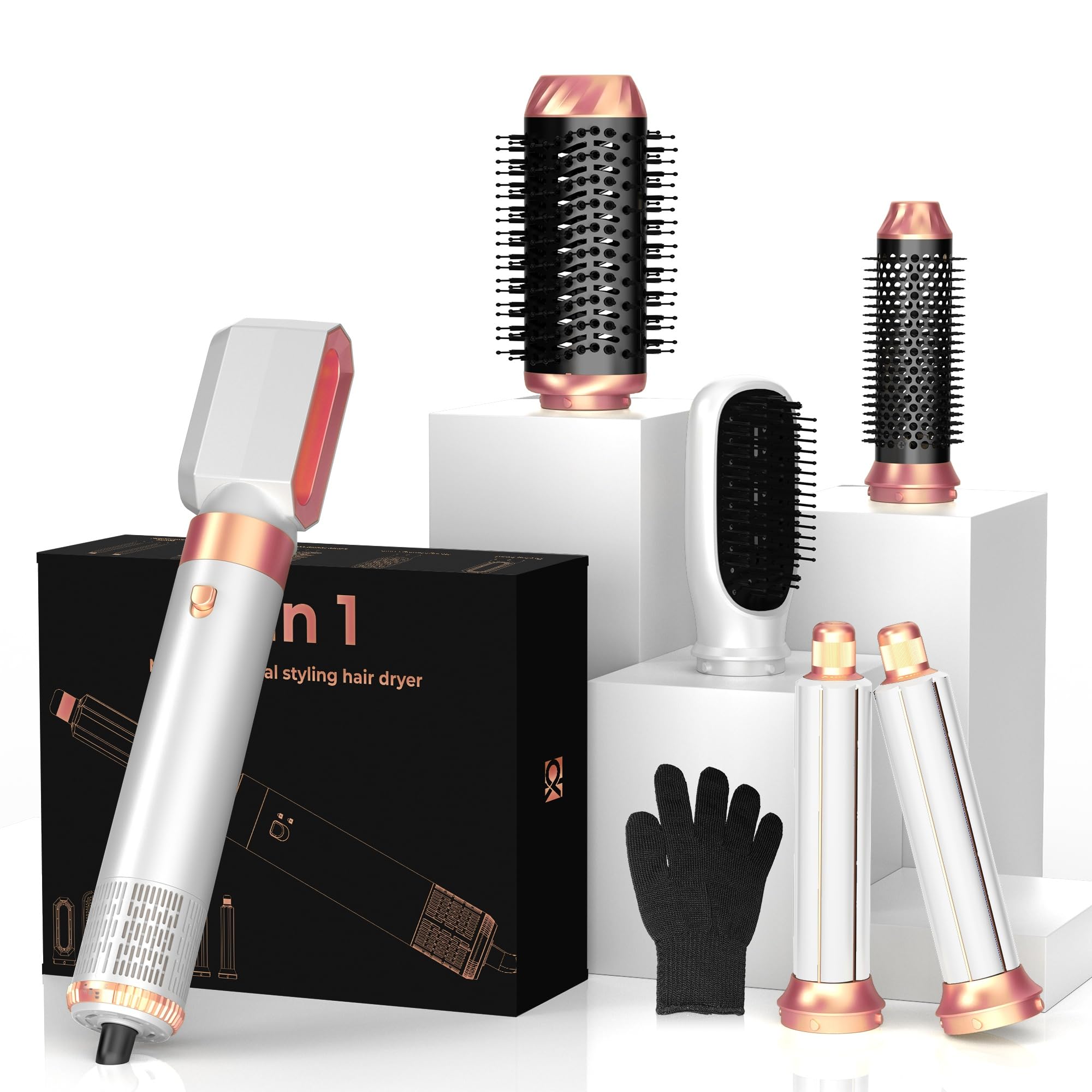OKWRAP 6-in-1 hair dryer brush set with attachments for versatile styling.