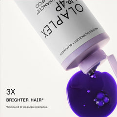 Olaplex 4P pump closeup highlights purple toning to reduce brass.