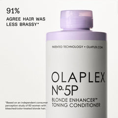 Olaplex N°5P purple-toning application demonstrates even distribution and brassy neutralization.