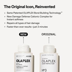Olaplex N°3PLUS hair strands close-up showing bond repair action