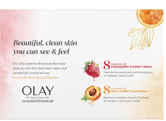 Olay Botanical Bliss bar soap peach-sorbet mandarin closeup highlights uplifting fruit notes and skin-friendly cleanse