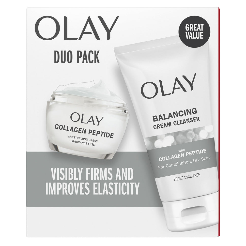 Olay Collagen Peptide Duo Pack bottle—fragrance-free moisturizer for daily hydration