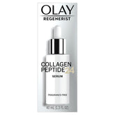 Olay Collagen Peptide Serum bottle delivering 24-hour hydration for plump, rested skin.