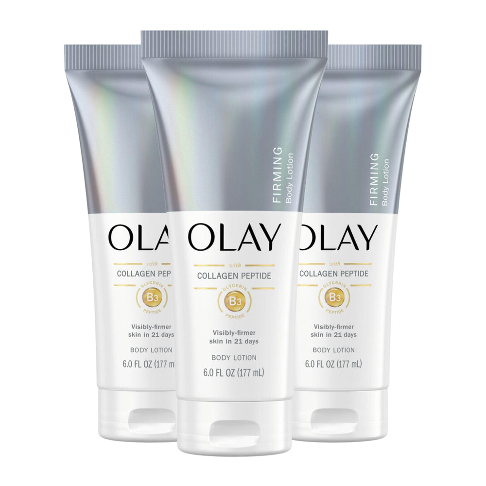 Olay Firming & Hydrating Hand & Body Lotion tube front with collagen for firmer-looking skin.