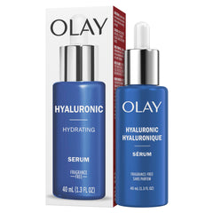 Olay Hyaluronic Hydrating Serum applied on face for quick absorption in morning routine