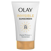 Olay Invisible Sunscreen SPF35 application closeup shows lightweight, invisible blend.
