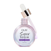 Olay Super Serum Night Repair Fragrance Free jar highlights fragrance-free hydration potential