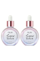 Olay Super Serum Twin Pack bottles front, showcasing dual hydration options
