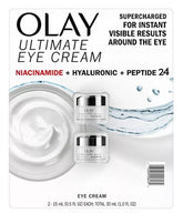 Olay Ultimate Niacinamide Eye Cream packaging with dual-pack display for convenient hydration.