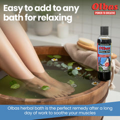 Olbas relaxing bubble bath creates a spa-like aroma with gentle tingling.