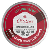 Old Spice Barber's Blend styling cream puck close-up shows natural hold for easy grooming