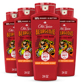 Old Spice Bearglove bottle front view delivers rugged freshness with 2-in-1 cleansing.