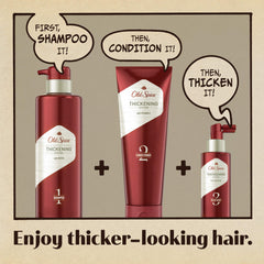 Old Spice castor oil infusion highlights nourishing blend for thicker-looking strands.
