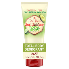 Old Spice crema desodorante para cuerpo, enfoque en empaque visible y uso total con frescura.