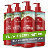 Old Spice daily hydration lotion pump-application demonstrates easy full-body moisturization for daily use.