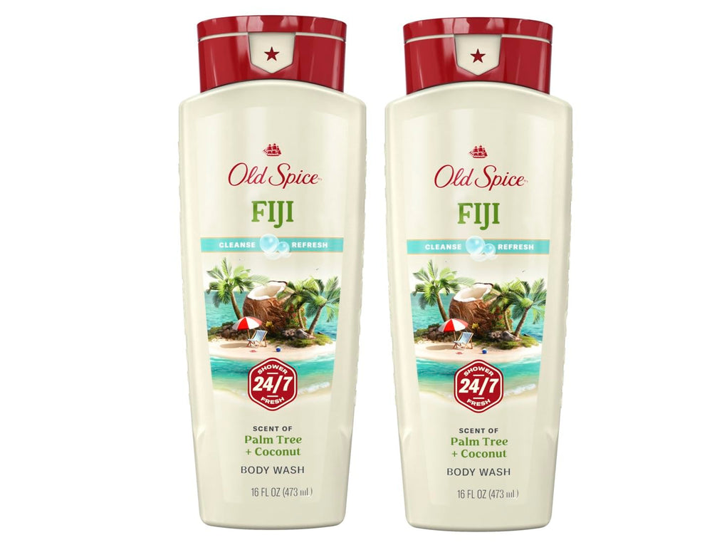 Old Spice Fresher Collection Fiji bottle front with tropical coconut freshness for daily cleanse