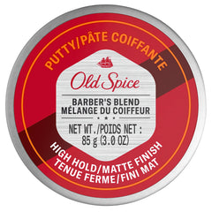 Old Spice Barber's Blend Putty puck shows high hold and matte finish for natural style