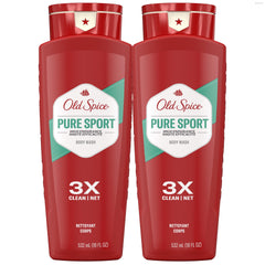 Old Spice High Endurance two-pack body wash bottle on shelf for daily freshness.